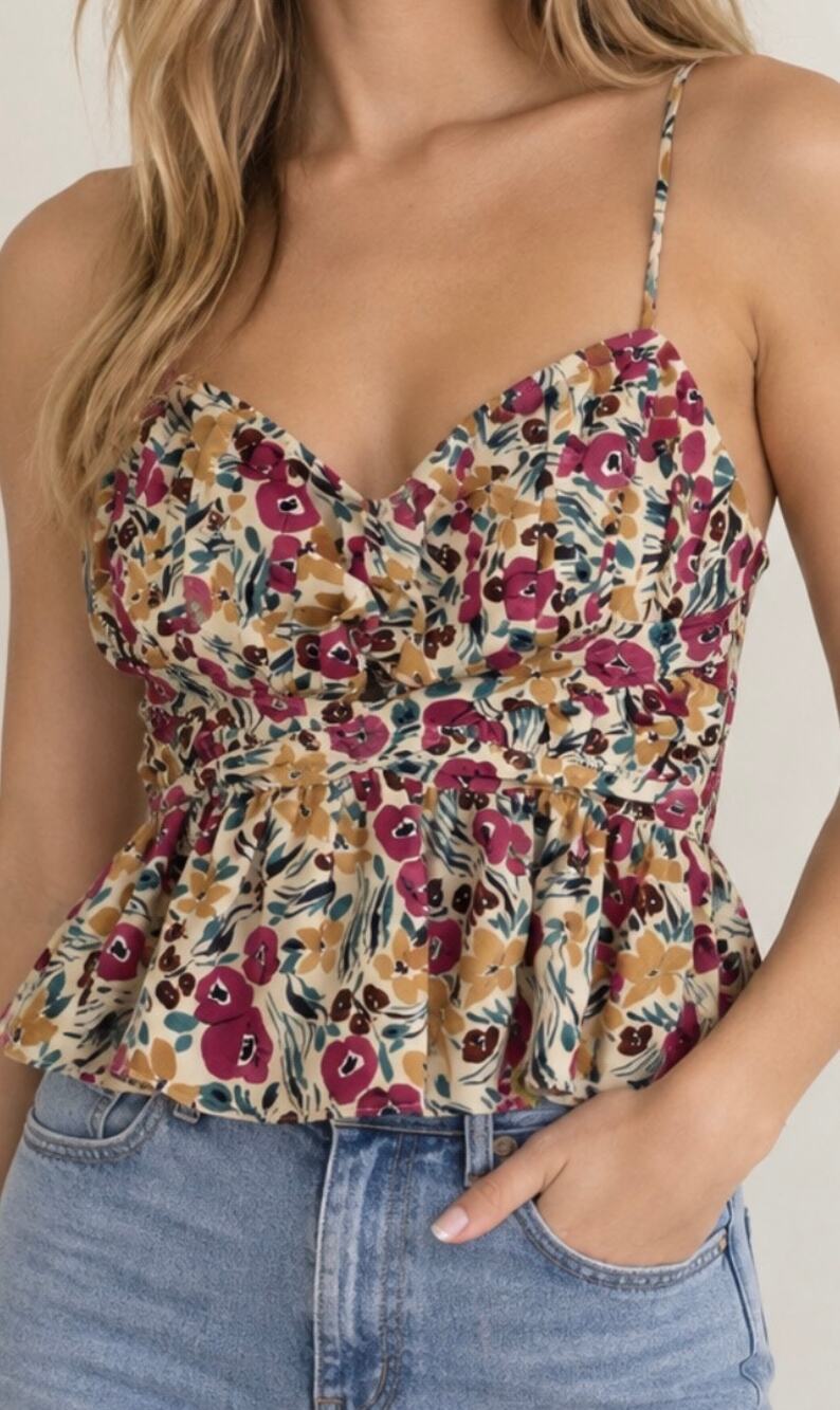 Bishop & young Athena Peplum small floral tank top professional dressy NWT